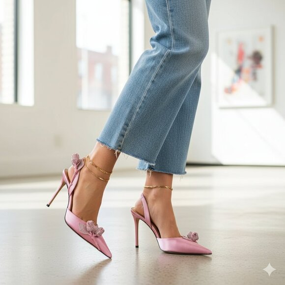 NIB MACH & MACH 110mm Wonder Tulip satin slingback pumps - Picture 1 of 6